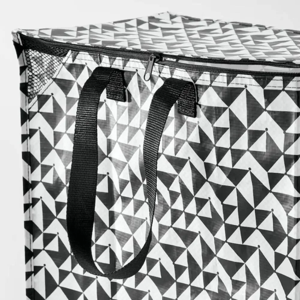 IKEA - KNALLA Two (2) Reusable Tote Bags Black & White Geometric Storage Recycle